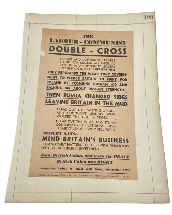 1930s British Union Of Fascists Anti-Tory ‘Double Cross’ Poster