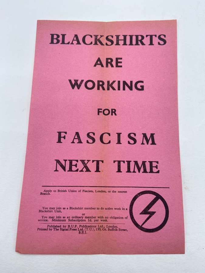British Union Of Fascists ‘Blackshirts Are Working For Fascism’ poster