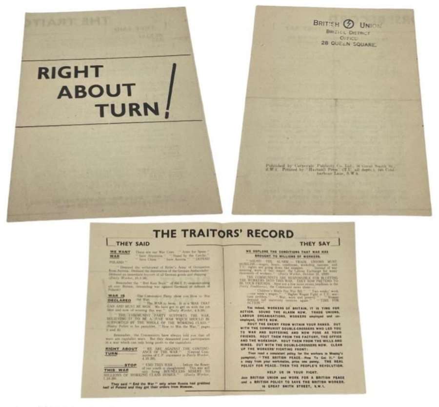 British Union Of Fascists ‘The Traitors Record’ Stop This War Leaflet