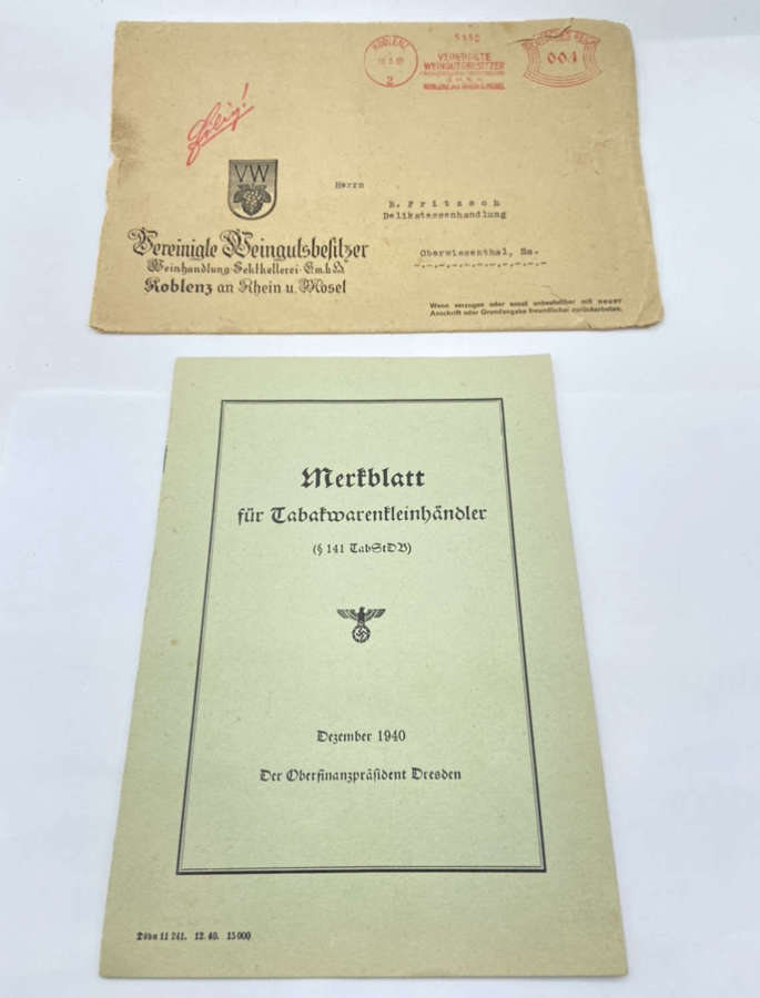 WW2 German 1940 Leaflet For Tobacco Retailers Dresden