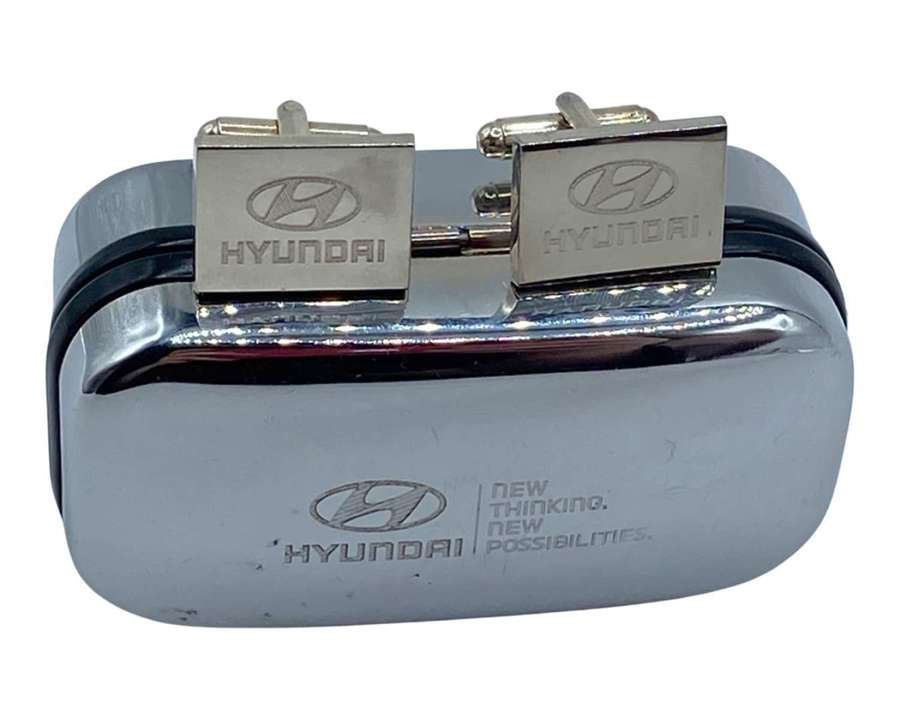 Vintage Car Salesman Hyundai Silver Tone Cufflinks & Advertising Box