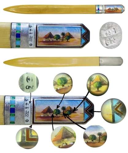 Egypt Revival Silver Kuttroff Gebrüder Guilloche Enamel Letter Opener