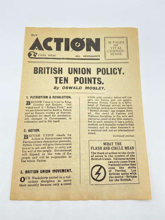 Rare 1936 British-Union-Of-Fascists 10 Points Policy Action Newspaper