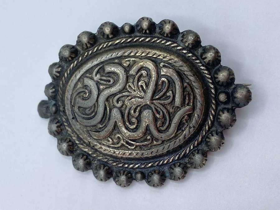 Antique Swedish Decorative Patterned Oval Brooch