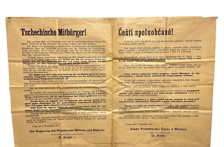 WW2 Occupied Czechoslovakia German Warning To The Czech People Poster