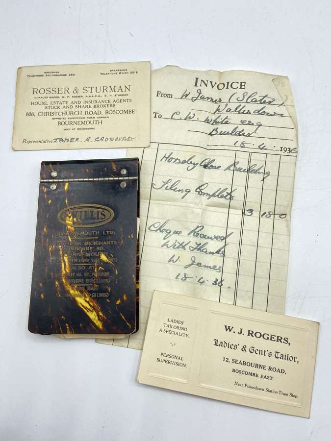 Vintage 1930s Willis Builders Bournemouth Social History Note Book ETC