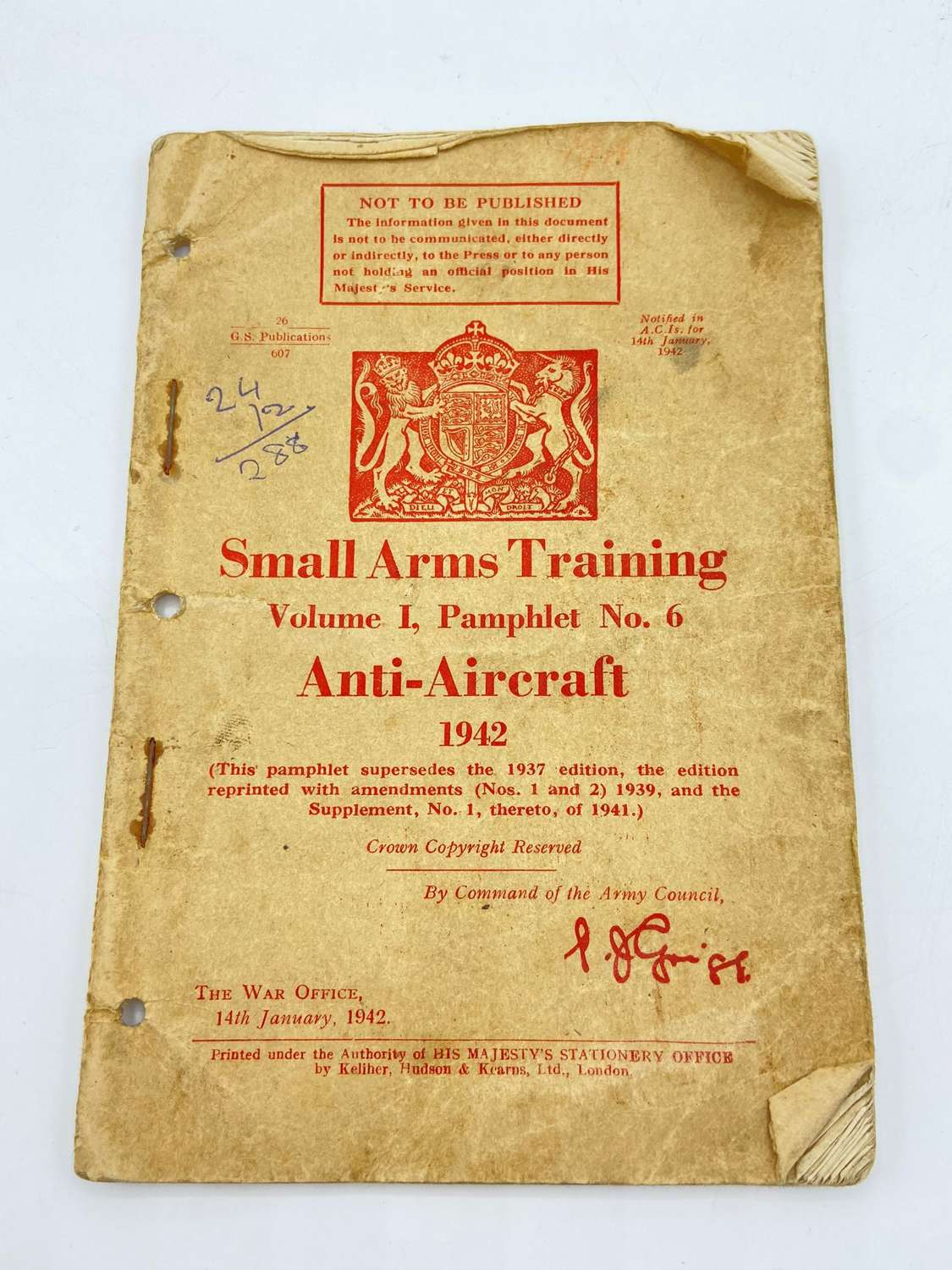 WW2 British Small Arms Training Anti-Aircraft 1942 Publication