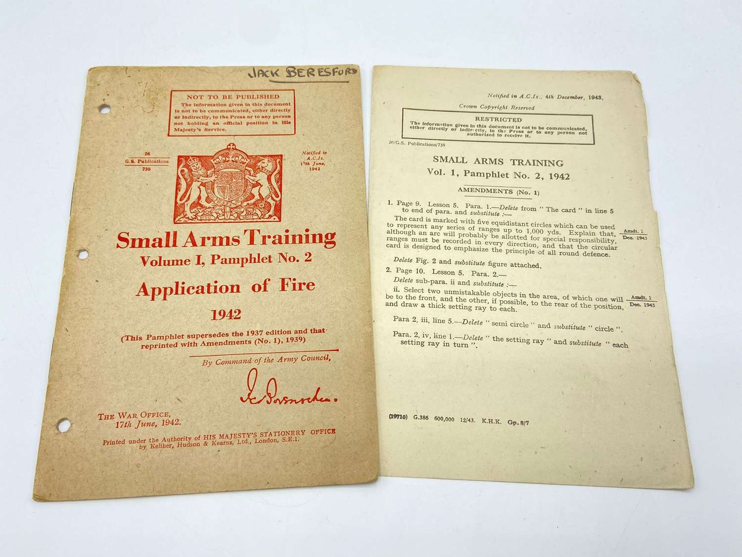 WW2 British Small Arms Training Application Of Fire 1942 Pamphlet