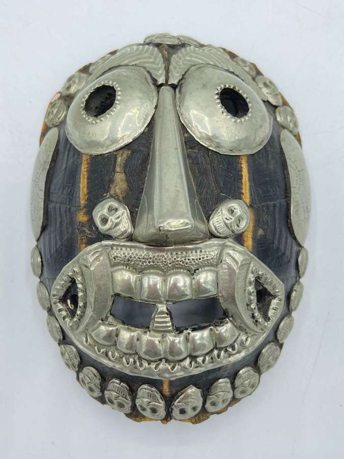 Original Antique 1880s Tibetan Kapala Silver Mounted Offering Mask