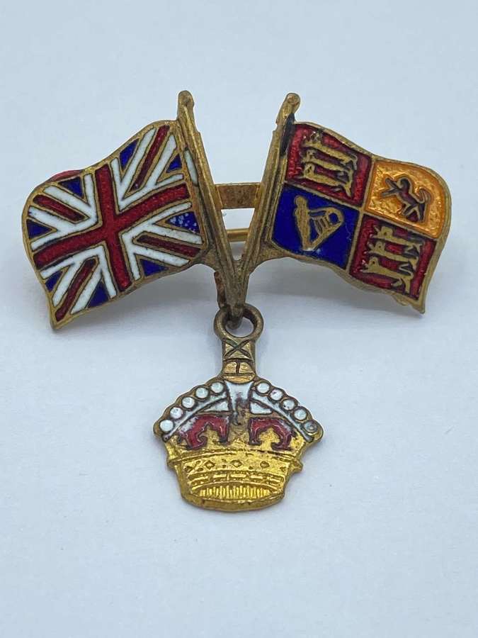 WW2 British Home Front 1937 Coronation Gilt & Enamel Souvenir Badge