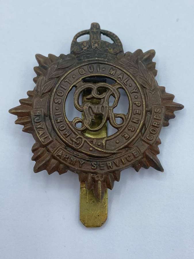 WW2 British George VI Royal Army Service Corps Badge Repaired Back