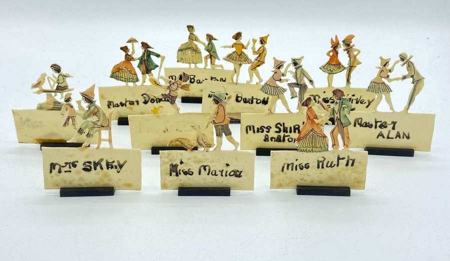 Antique Hand Carved Buffalo Bone & Hand Painted Place Card Holders