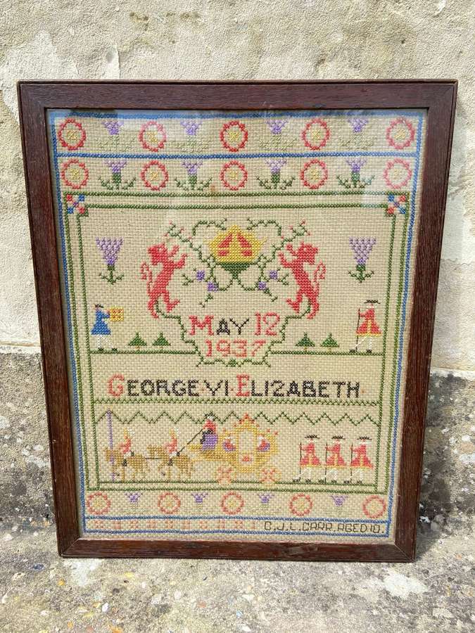 WW2 British 1937 Coronation Of George VI & Elizabeth Framed Sampler