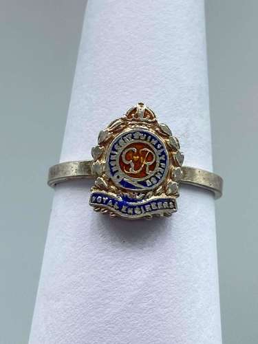 WW2 British Silver & Enamel Royal Engineers Sweetheart Ring Size N