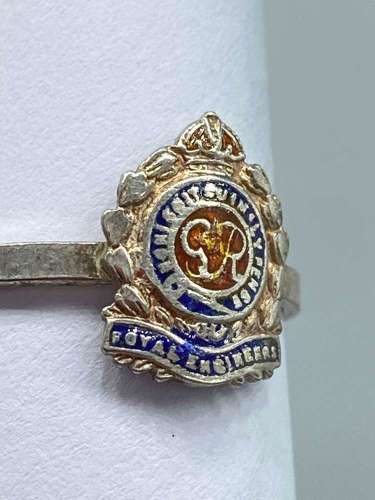 WW2 British Silver & Enamel Royal Engineers Sweetheart Ring Size N