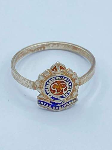 WW2 British Silver & Enamel Royal Engineers Sweetheart Ring Size N