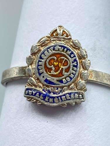 WW2 British Silver & Enamel Royal Engineers Sweetheart Ring Size N