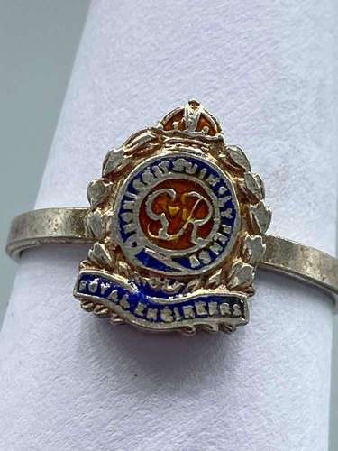 WW2 British Silver & Enamel Royal Engineers Sweetheart Ring Size N