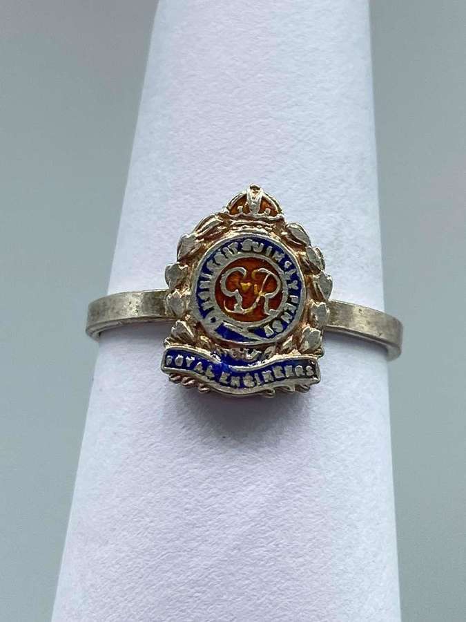 WW2 Sterling Silver & Enamel Royal Engineers Sweetheart Ring Size O