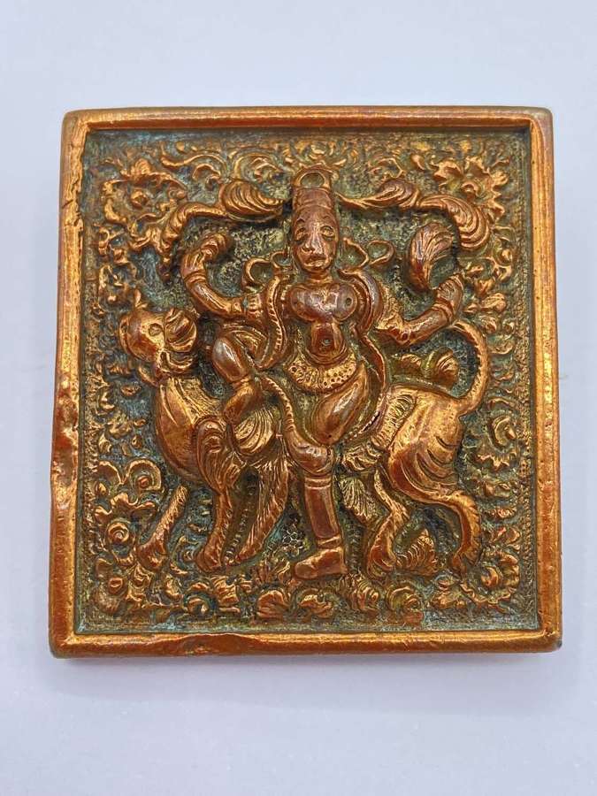 Antique Early 19th Century Indian Hindi Buddhist Deity Copper Brooch