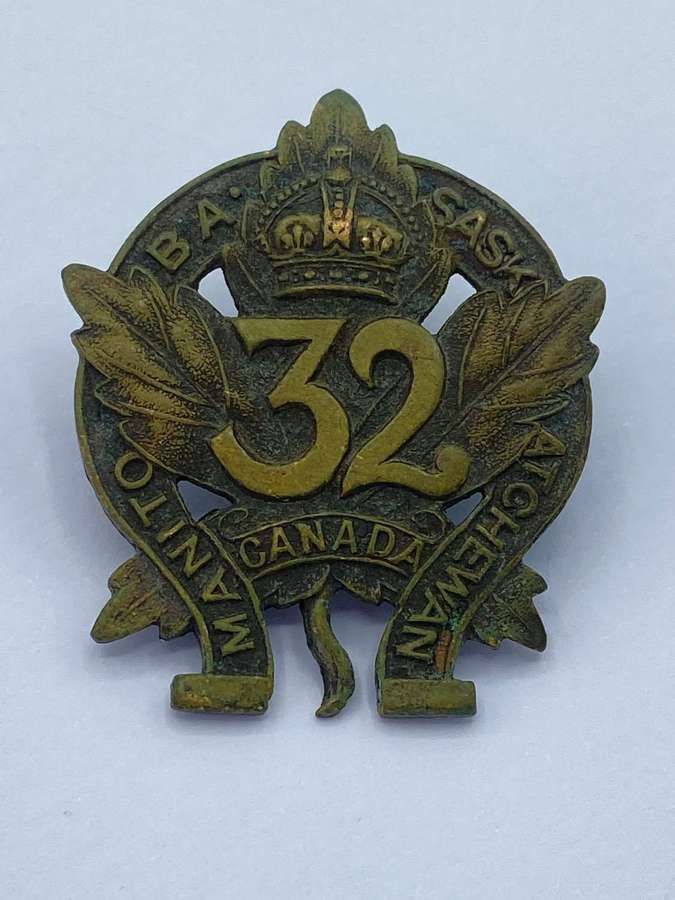 WW1 Canadian Army 32nd Manitoba & Saskatchewan C.E.F Cap Badge