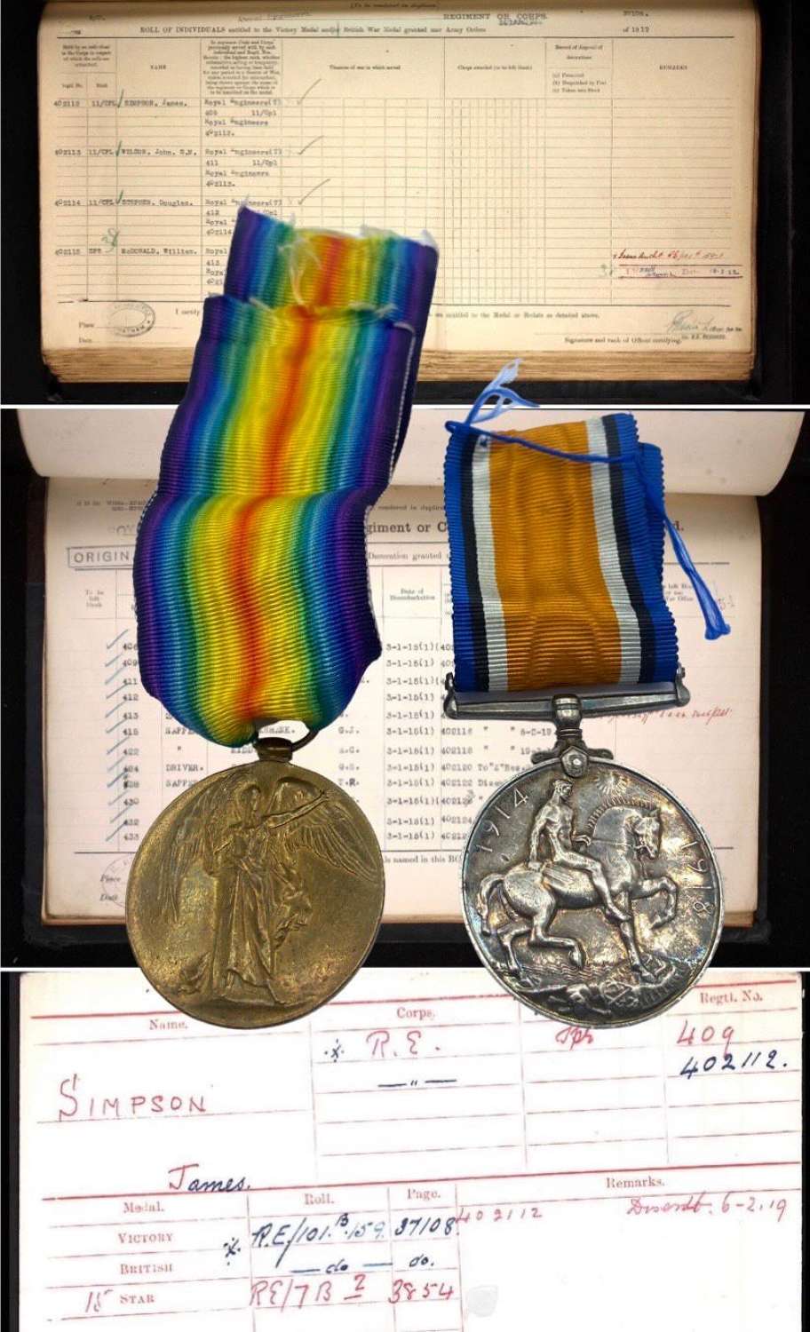WW1 Victory & War Medal Duo To Cpl J Simpson 409th 1/1 Lowland RE
