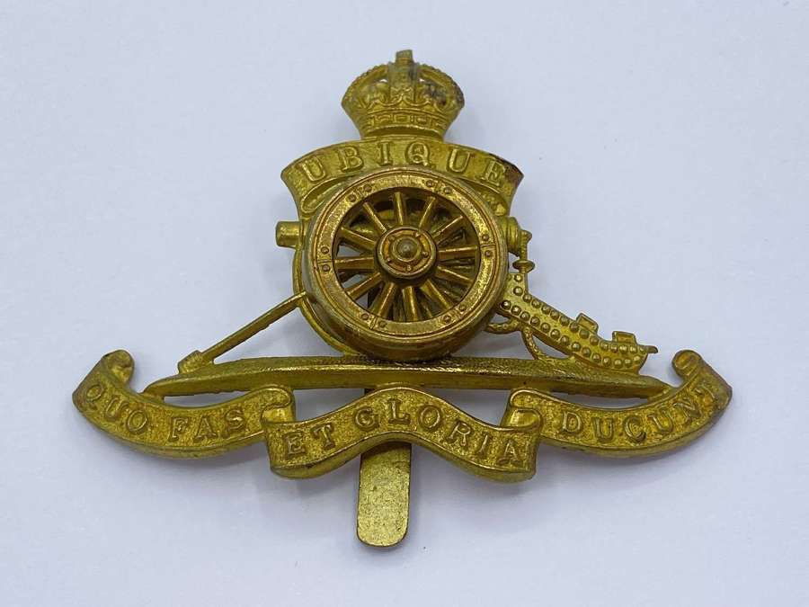 WW2 British Royal Artillery Officers Slider Cap Badge  Spinning Wheel