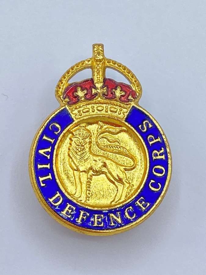 WW2 British Civil Defence Corps Kings Enamel Badge By H.W.M.Ltd