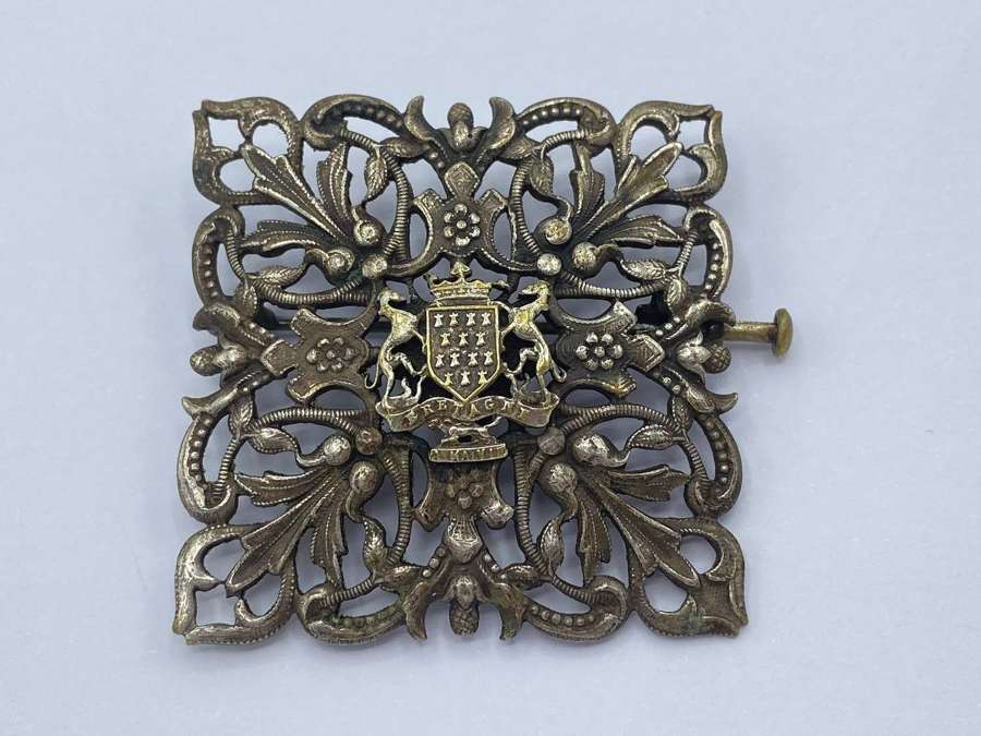 Antique Art Nouveau Royal French Bretagne Amavie Coat Of Arms Brooch