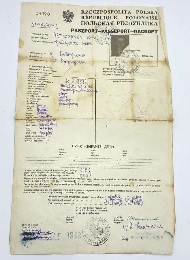WW2 Polish Emergency Passport Dated 19.5.1942 From Malenia, Poland