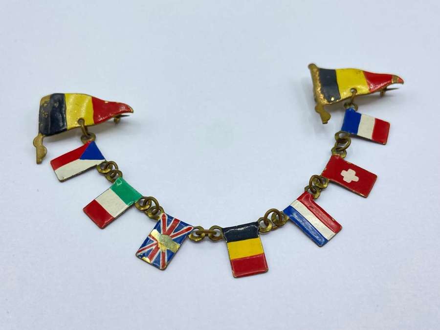 WW1 Belgium Cold Enammeled Allied Flags Sweetheart Victory Brooch