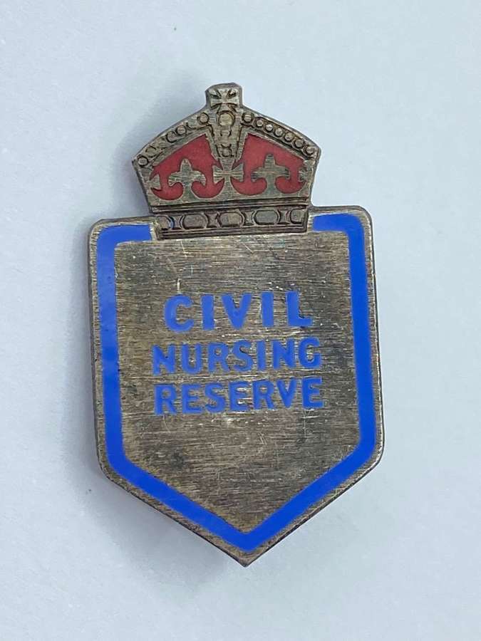 WW2 British Civil Nursing Reserve Sterling Silver Nurses Badge By HWM