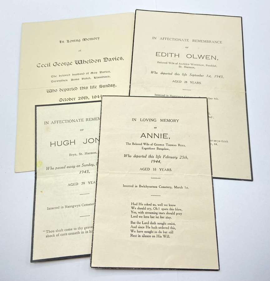 WW2 Wartime British Civilian Mourning Funeral Cards/ Letters Lot X 4