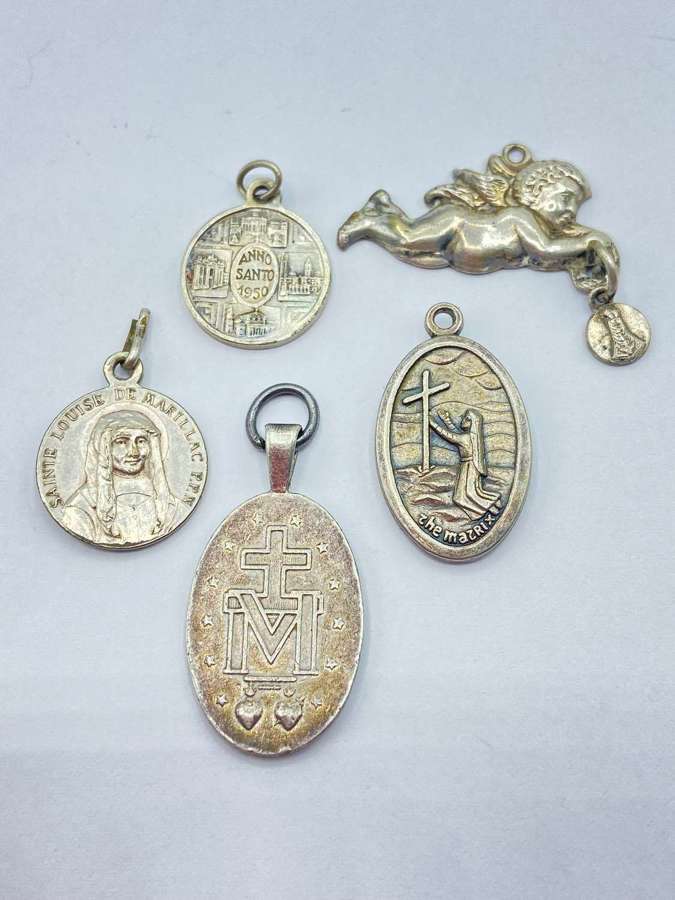 Antique Silver & Silver Plate Religious Catholic Charms Lot
