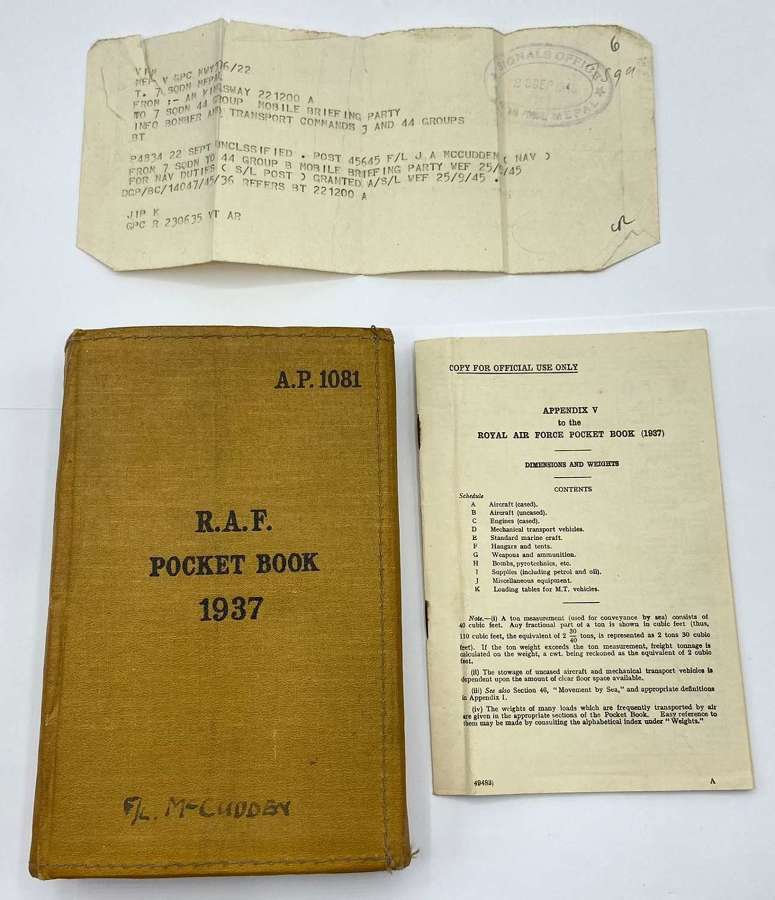 WW2 RAF Pocket Book & Appendix To F/L McCudden 7 Sqdn 44 Group