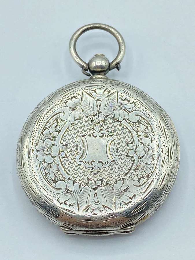Beautifully Engraved Antique Swiss 935 Silver Empty Watch Case