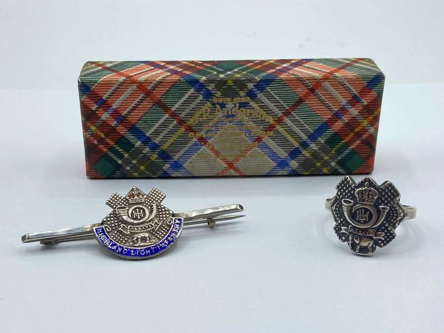 WW1 Sterling Silver Highland Light Infantry Sweetheart Brooch & Ring