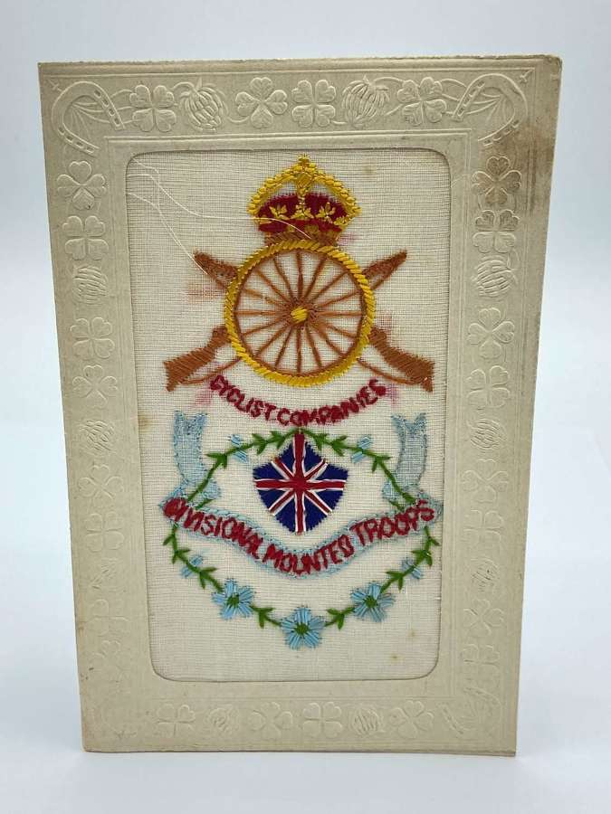 WW1 Embroidered Cyclist Company Divisional Mounted Troops Postcard