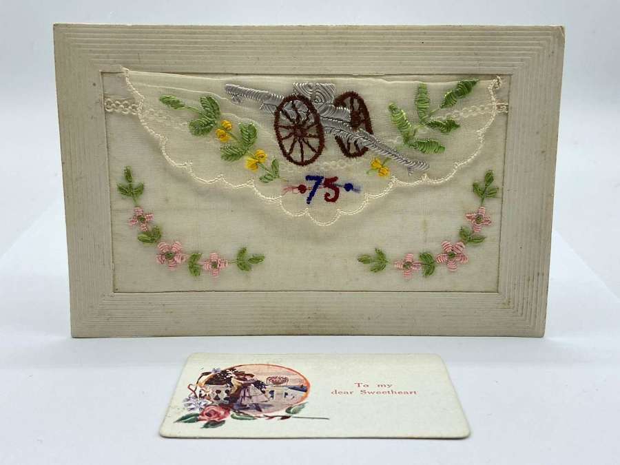 WW1 Embroidered Silk 75th Artillery Regiment Postcard & Inner Card
