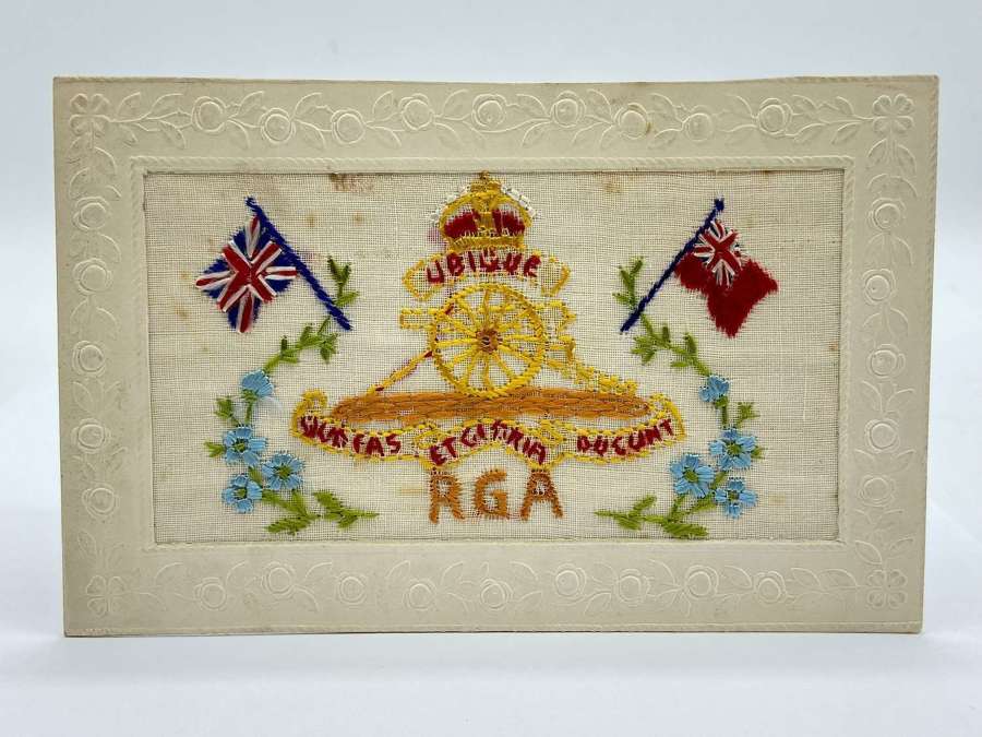 WW1 Embroidered Silk RGA Royal Garrison Artillery Regimental Postcard