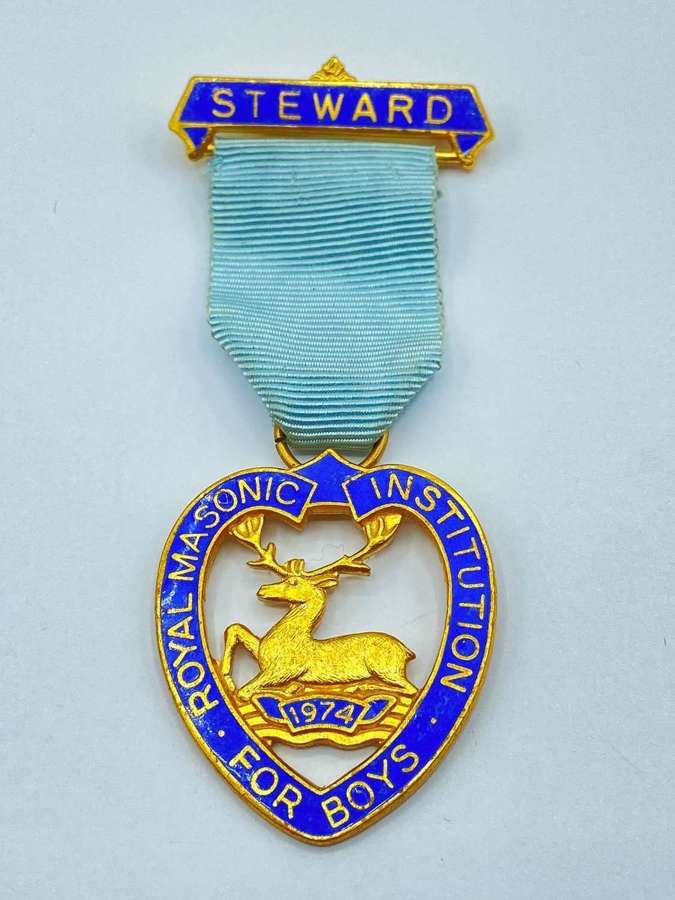 Vintage Royal Masonic Institution For Boys Stewards Enamel Medal