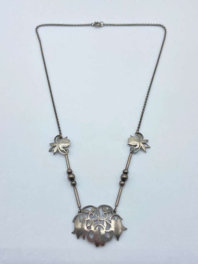 Antique 1920s Art Nouveau Floral German Hand Made Necklace Signed MS