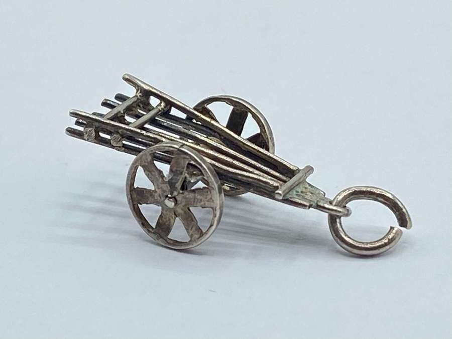 Vintage Sterling Silver Cart With Moving Wheels Bracelet Charm
