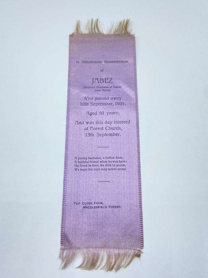 Beautiful Antique Violet Silk Mourning Funeral Bookmark To Jabez 1939