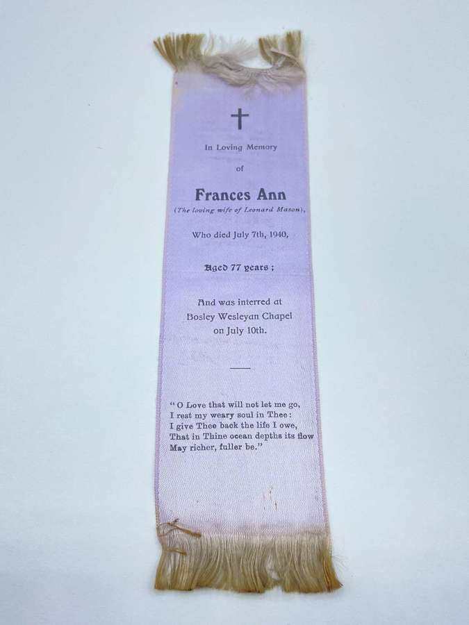 Beautiful Antique Violet Silk Mourning Funeral Bookmark To Frances Ann