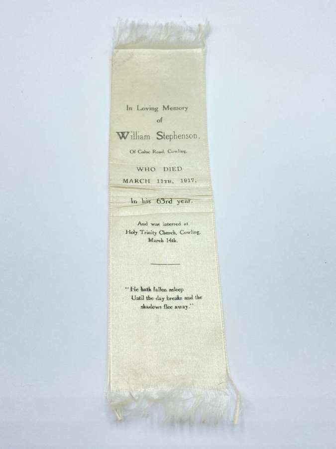 Beautiful Antique Cream Silk Mourning Funeral Bookmark To William