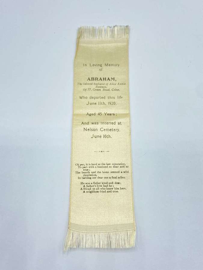 Beautiful Antique Cream Silk Mourning Funeral Bookmark Abraham 1920