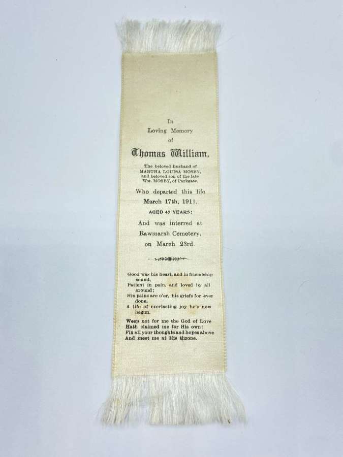 Beautiful Antique Cream Silk Mourning Funeral Bookmark Thomas 1911