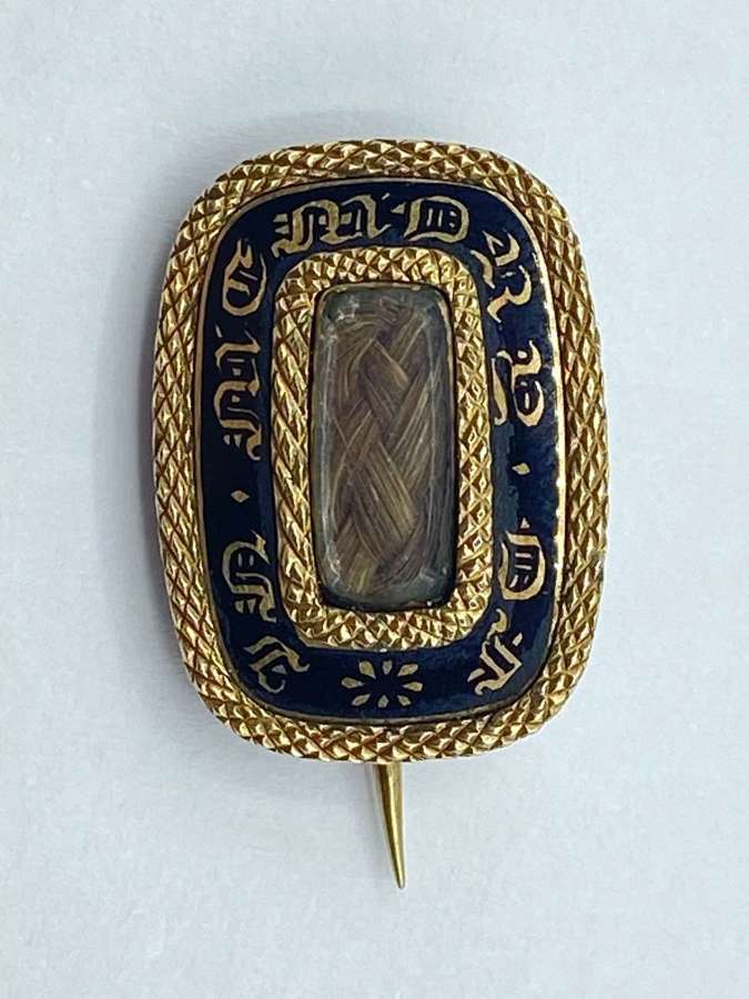 Antique Rolled Gold & Black Enamel In Memory Of Mourning Brooch