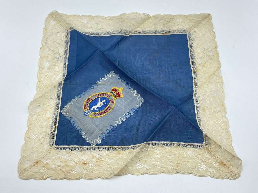 WW1 Silk & Lace Royal Corps Of Signals Sweethearts Handkerchief